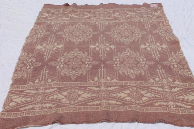 photo of vintage flowered wool blanket, Orr Health indian blanket in soft rose tan colors #8