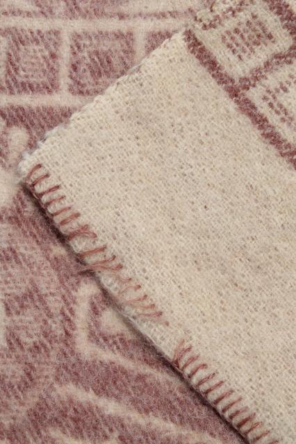 photo of vintage flowered wool blanket, Orr Health indian blanket in soft rose tan colors #10