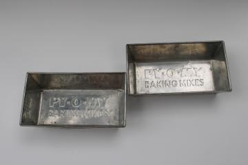 vintage folded steel bread loaf pans embossed Py O My baking mix advertising