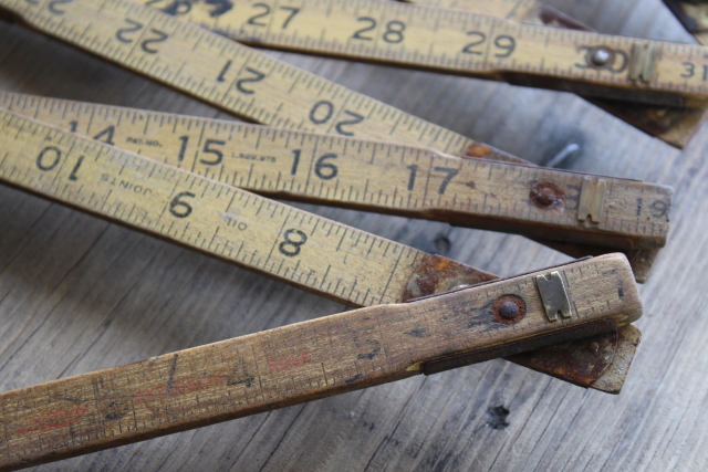 photo of vintage folding ruler lot, jointed measures Lufkin, Master Mechanic old tools  #2