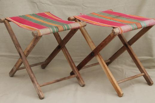 photo of vintage folding wood stools, rustic camp furniture portable seats  #6