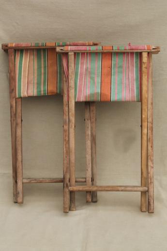 photo of vintage folding wood stools, rustic camp furniture portable seats  #9