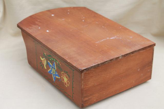 photo of vintage folk art hand painted wood spice box, wall hanging cabinet w/ little drawers #2