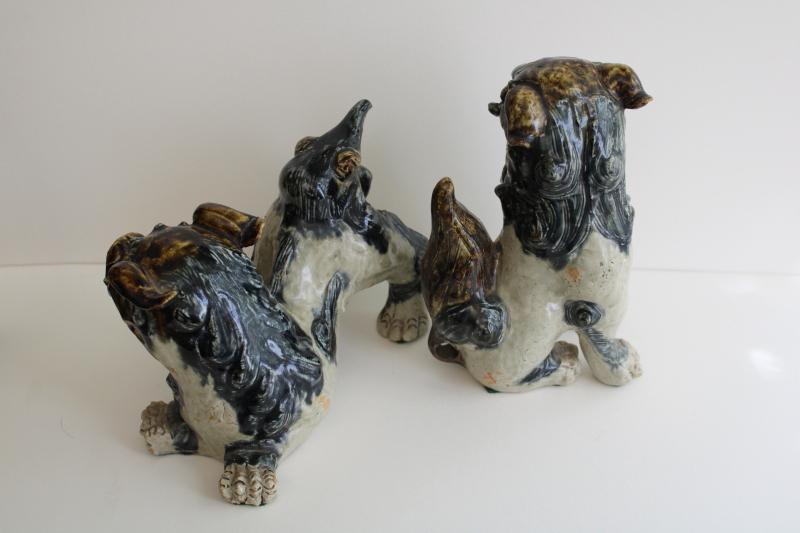 photo of vintage foo dogs, rustic handmade slab art pottery ceramic little lion fu pair #4