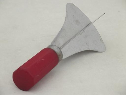 photo of vintage food chopper w/ cherry red bakelite handle, Corona stainless blades  #2