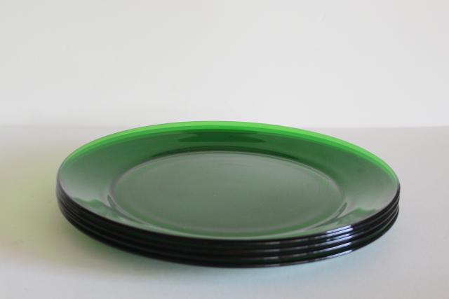 photo of vintage forest green glass dinner plates set of four, 10 inch diameter plate #4