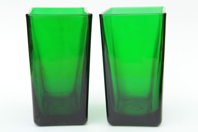 photo of vintage forest green glass planter vases, retro Napco florist display flower buckets #4