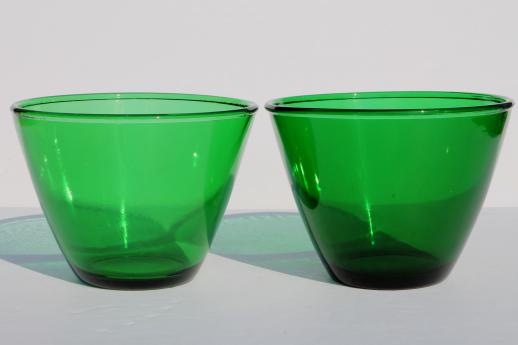 photo of vintage forest green glass splash-proof mixing bowls, two bowl set #2