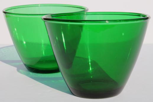 photo of vintage forest green glass splash-proof mixing bowls, two bowl set #3