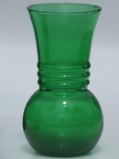 photo of vintage forest green glass vases, retro 50s 60s Anchor Hocking glas #2