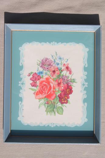 photo of vintage framed floral prints, shabby cottage style flower pictures in old wood frames #3