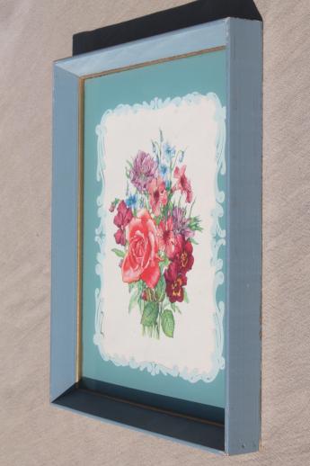 photo of vintage framed floral prints, shabby cottage style flower pictures in old wood frames #5