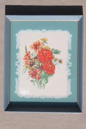 photo of vintage framed floral prints, shabby cottage style flower pictures in old wood frames #6