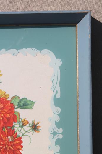 photo of vintage framed floral prints, shabby cottage style flower pictures in old wood frames #9