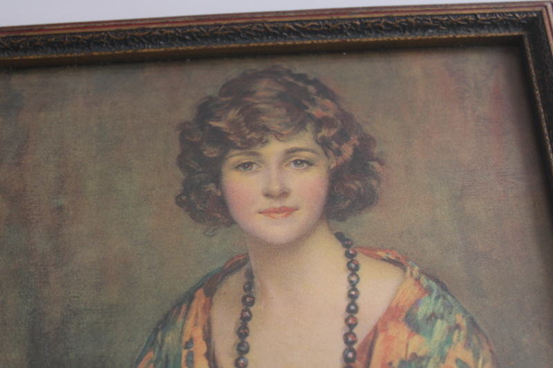 photo of vintage framed picture lady with shawl, Arthur Garratt art portrait print flapper girl  #3