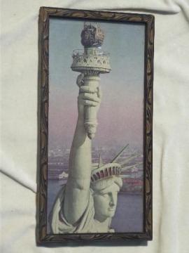 catalog photo of vintage framed print of old hand colored photo of the Statue of Liberty