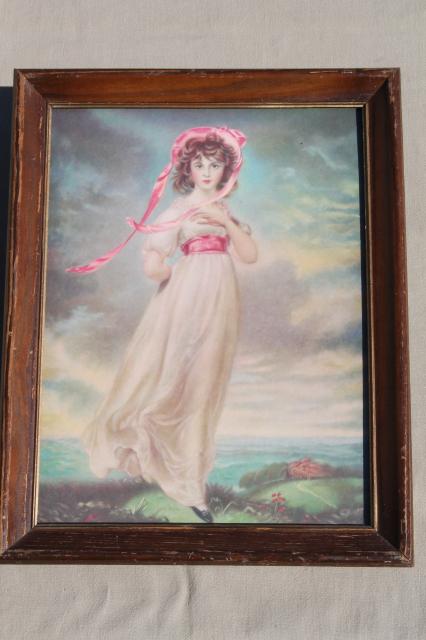 photo of vintage framed prints Pinkie & Blue Boy, shabby cottage chic wood frames #4