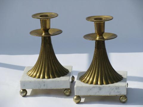 photo of vintage french baroque style brass and italian marble candle sticks #1