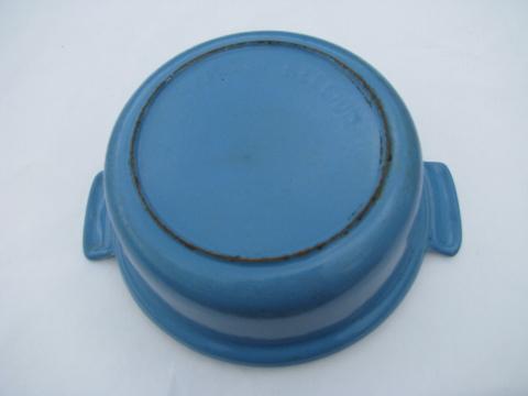 photo of vintage french blue cast iron enamel dutch oven casserole pot, le crueset type #3