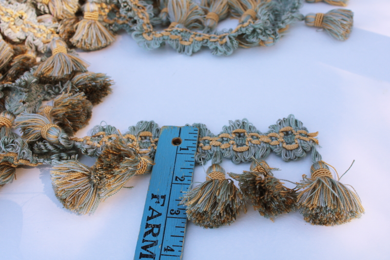 photo of vintage french blue / soft gold tassels fringe trim for upholstery drapery lampshades #2