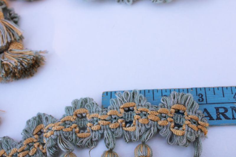 photo of vintage french blue / soft gold tassels fringe trim for upholstery drapery lampshades #4