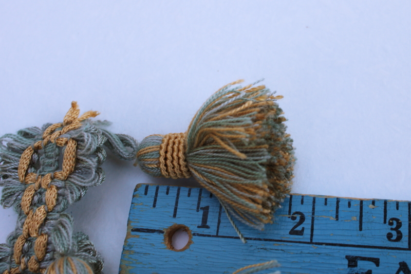 photo of vintage french blue / soft gold tassels fringe trim for upholstery drapery lampshades #6