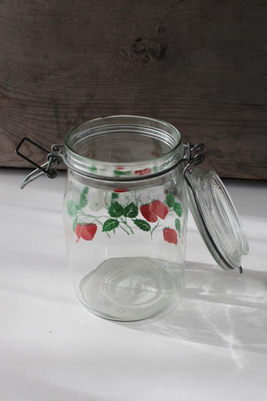 photo of vintage french canning jar hermetic seal glass canister w/ strawberries print #3