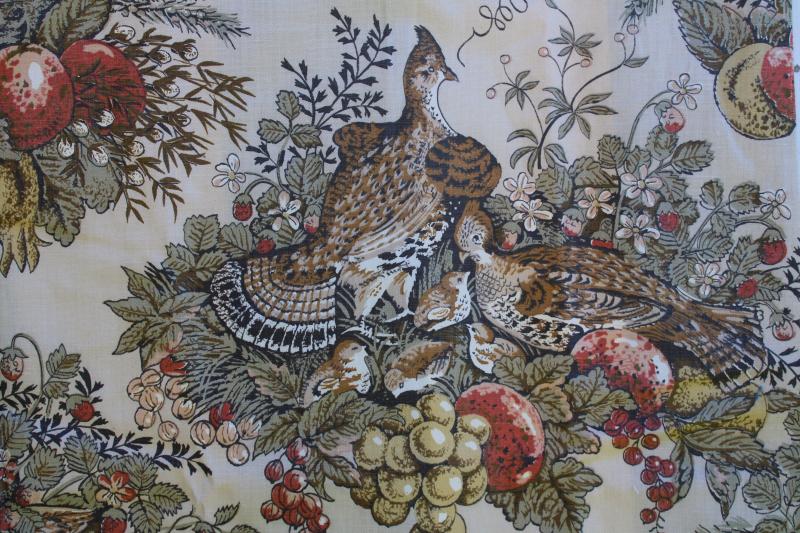 photo of vintage french country farmhouse pheasants print cotton fabric, lightweight glazed chintz #1