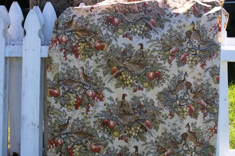 photo of vintage french country farmhouse pheasants print cotton fabric, lightweight glazed chintz #2