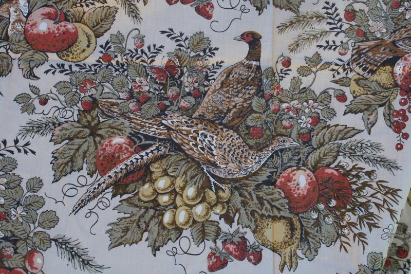 photo of vintage french country farmhouse pheasants print cotton fabric, lightweight glazed chintz #3