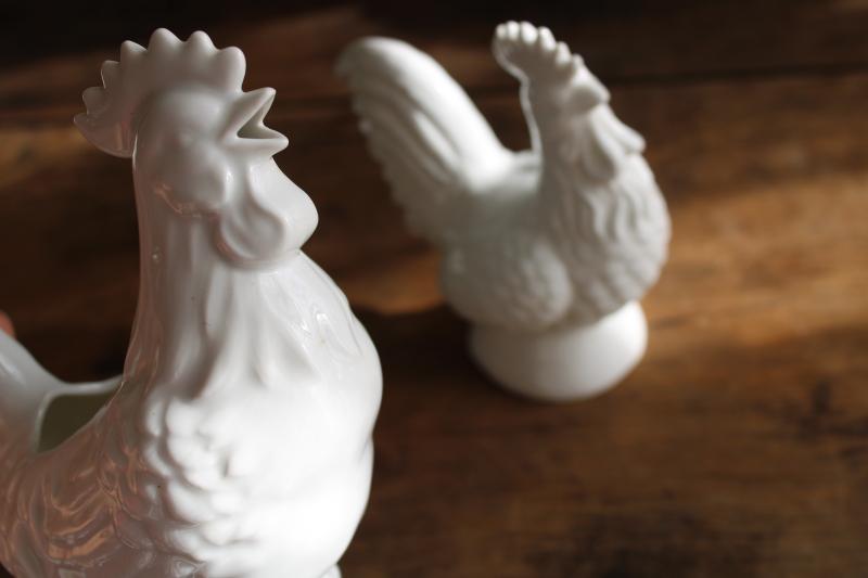 photo of vintage french country farmhouse style pure white china rooster cream pitcher & shaker #5