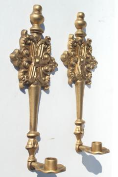 catalog photo of vintage french country ornate gold candle sconces, metal wall sconce candle holders