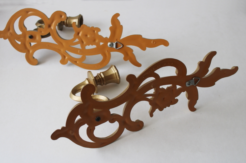 photo of vintage french country style candle holders, pair of wall sconces ornate gold plastic #4