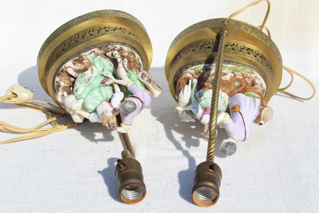 photo of vintage french country style china figurine lamps, Arcadian couple on gold metal filigree bases #4