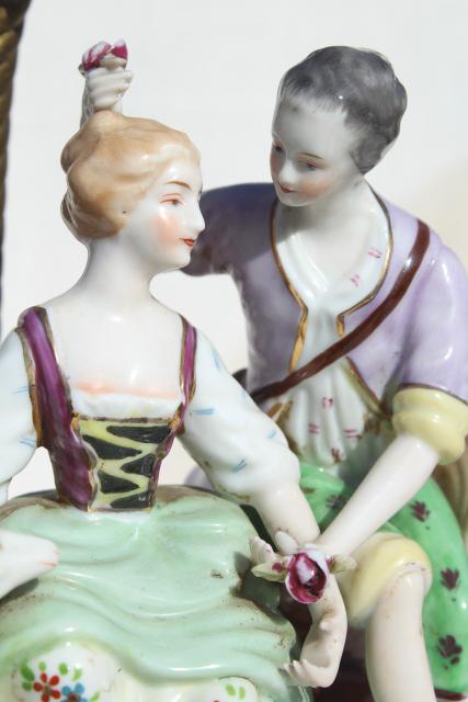 photo of vintage french country style china figurine lamps, Arcadian couple on gold metal filigree bases #13