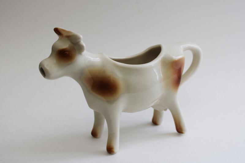 photo of vintage french country style cow creamer, brown spotted cow cream or milk pitcher #1