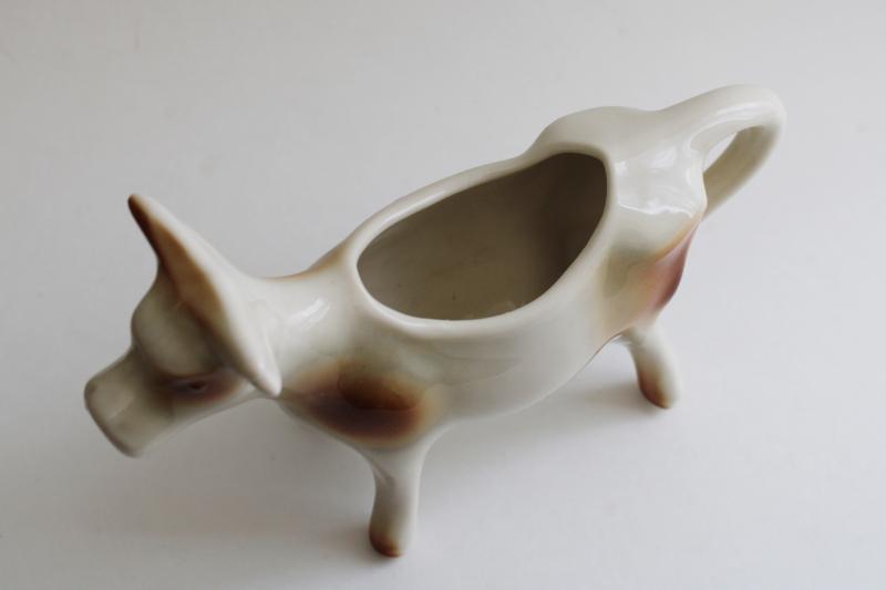 photo of vintage french country style cow creamer, brown spotted cow cream or milk pitcher #2