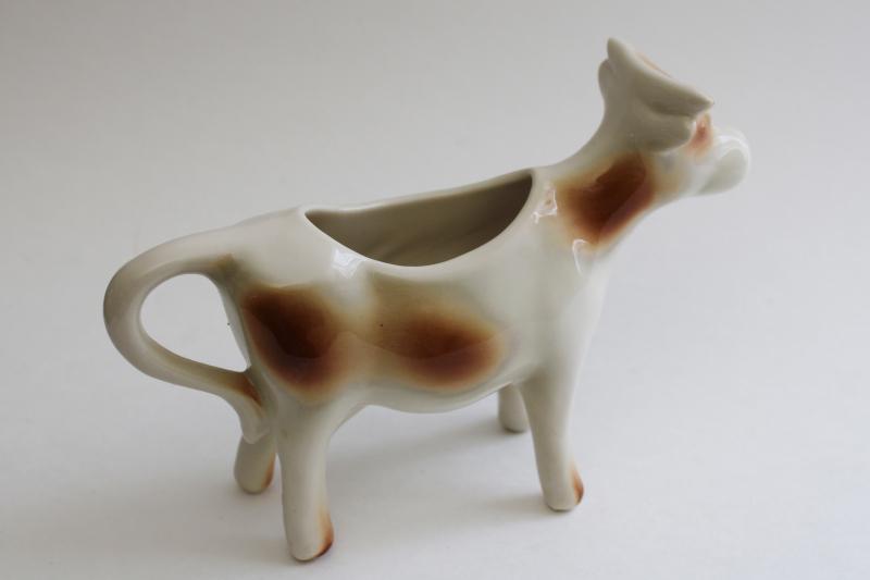 photo of vintage french country style cow creamer, brown spotted cow cream or milk pitcher #3