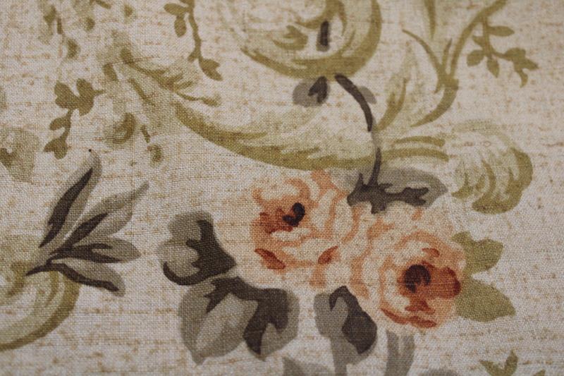 photo of vintage french country style floral print flax linen fabric, large roses bouquets #5