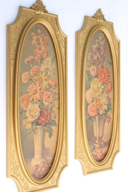 photo of vintage french country style floral prints in ornate gold picture frames #1