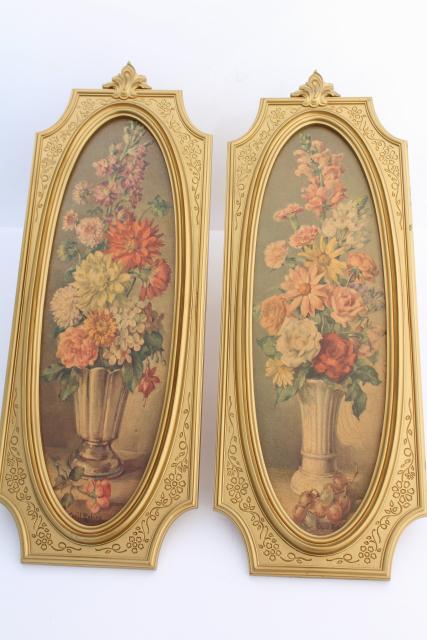 photo of vintage french country style floral prints in ornate gold picture frames #3