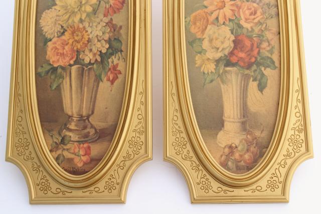 photo of vintage french country style floral prints in ornate gold picture frames #4