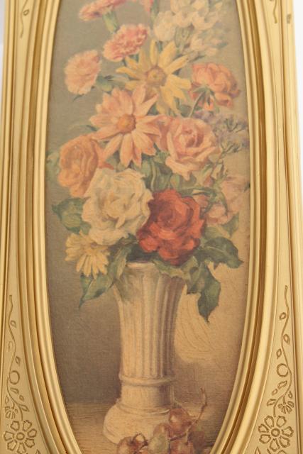 photo of vintage french country style floral prints in ornate gold picture frames #5