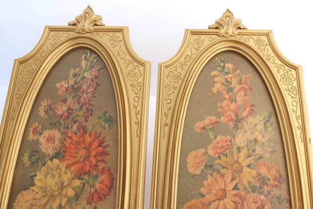 photo of vintage french country style floral prints in ornate gold picture frames #9