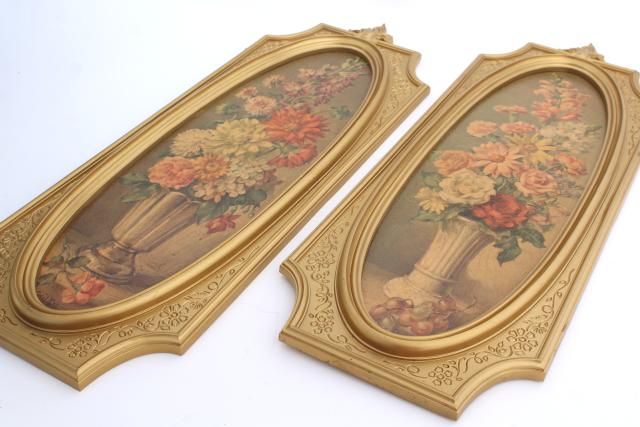 photo of vintage french country style floral prints in ornate gold picture frames #10