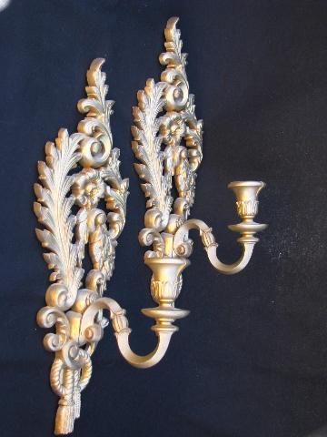 photo of vintage french country style ornate gold rococo mirror & wall sconces #5