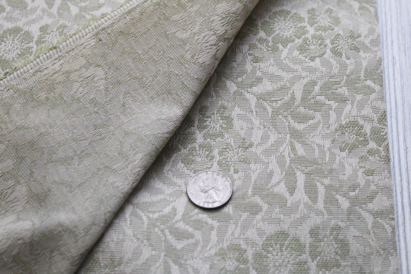 photo of vintage french country style upholstery decor fabric, roses jacquard neutral flax & green hemp look fabric #2