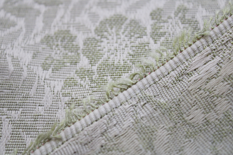 photo of vintage french country style upholstery decor fabric, roses jacquard neutral flax & green hemp look fabric #3