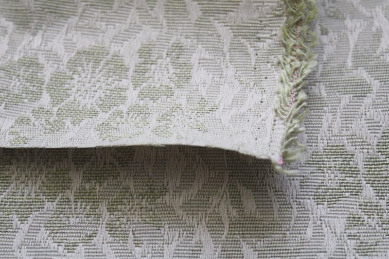 photo of vintage french country style upholstery decor fabric, roses jacquard neutral flax & green hemp look fabric #4