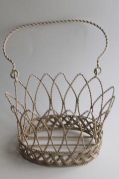 vintage french country style white wire crown wall hanging door basket 